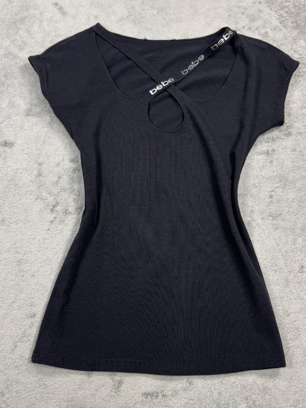 Y2K 2000s Bebe Keyhole Cutout Black Baby Tee Stretch Grunge Whimsigoth Emo Goth